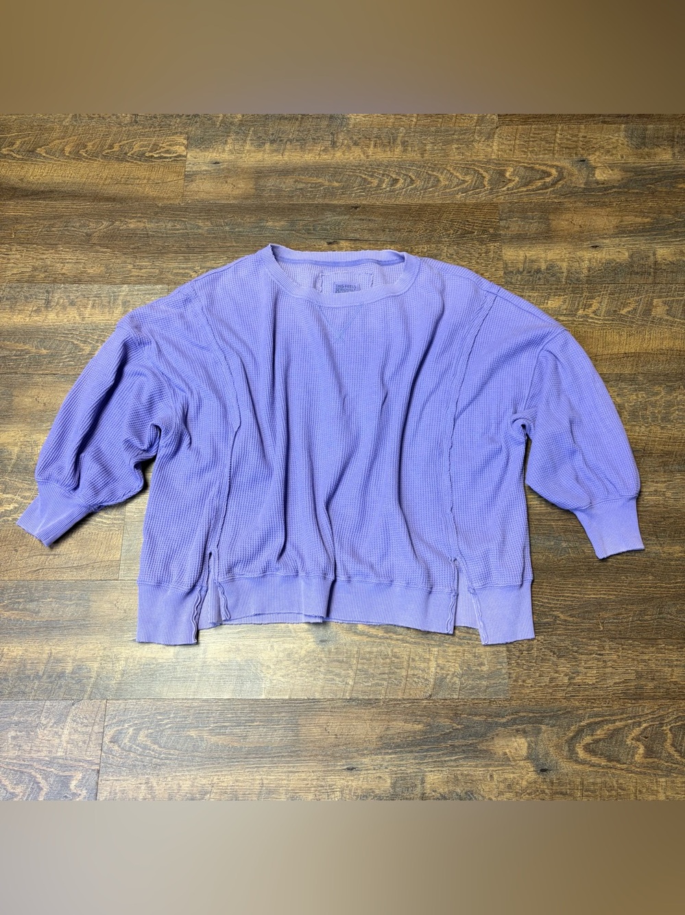 American Eagle Oversized Big Hug Waffle Crew Neck Sweatshirt Women’s XL Purple - Picture 2 of 11